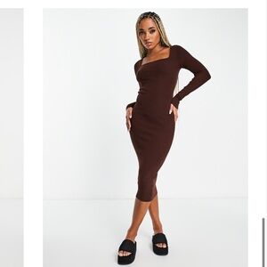 ASOS DESIGN Knitted midi brown dress with open back and ruched back
